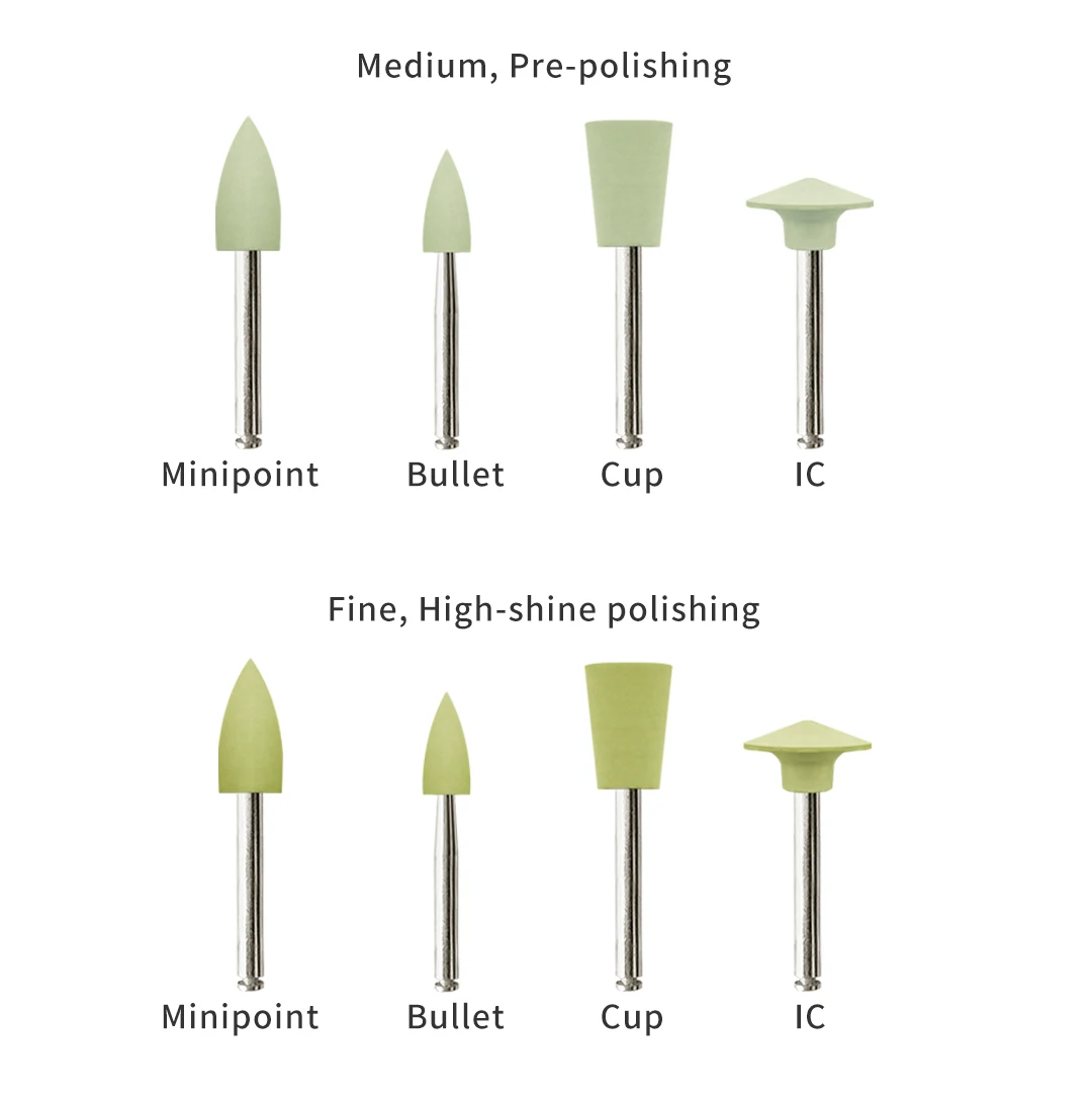 8PCS Dental Polishing Kit Cost-Effective Medium/Fine Rubber Silicon Carbide Points Autoclavable at 134°C for RA Low Handpiece