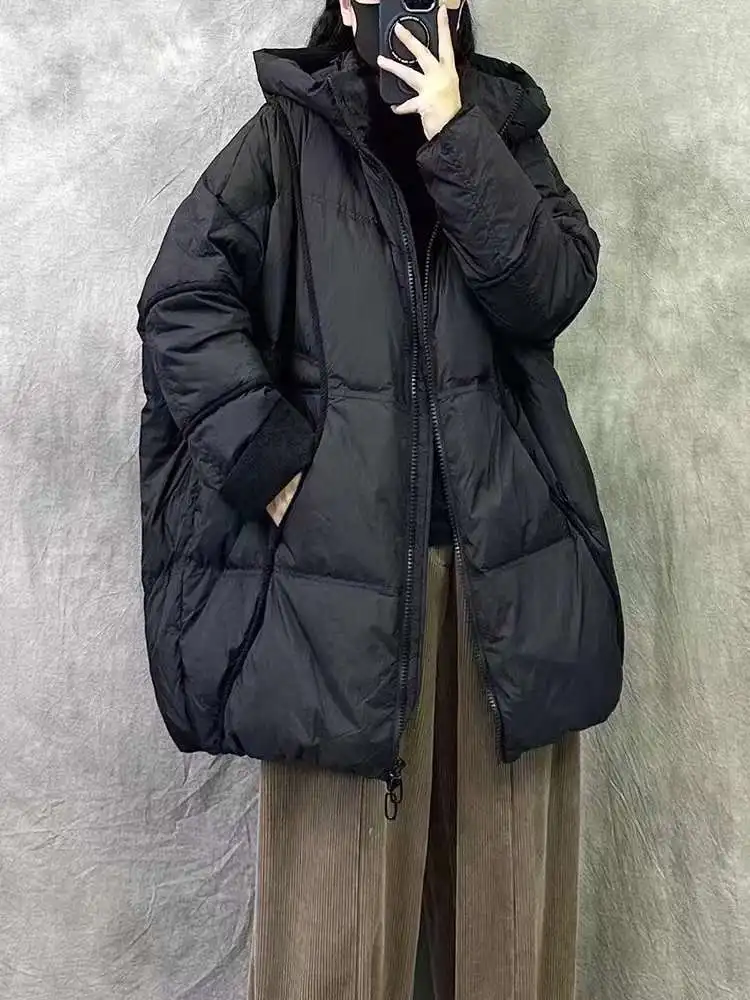 90% Duck Down Jackets Mid Long Puffer Coats Oversized Outwear Hooded Keep Warm Tops Autumn Winter