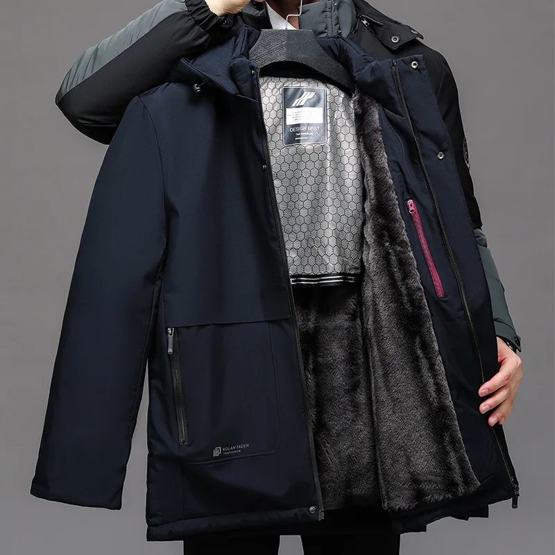 

Winter Windproof Parkas Detachable Hooded Jacket New Thick Velvet Parkas Coat Men Fashion Casual Fleece Warm Padded Jacket