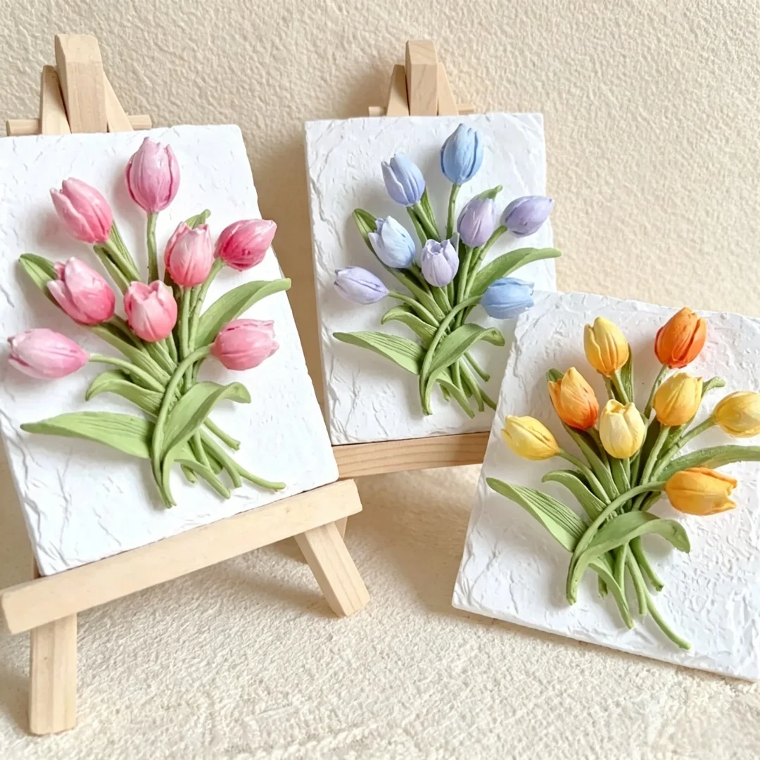 3D Tulip Rectangle Plaque Aroma Plaster Craft Silicone Mold Flower Gypsum Aroma Stone Scented Clay Home Decor