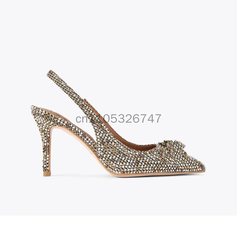 

2026 New Pointed Slim Heel Rhinestone Eagle Head Clip Plus Size Fashion Show Shallow Back Empty Sandals