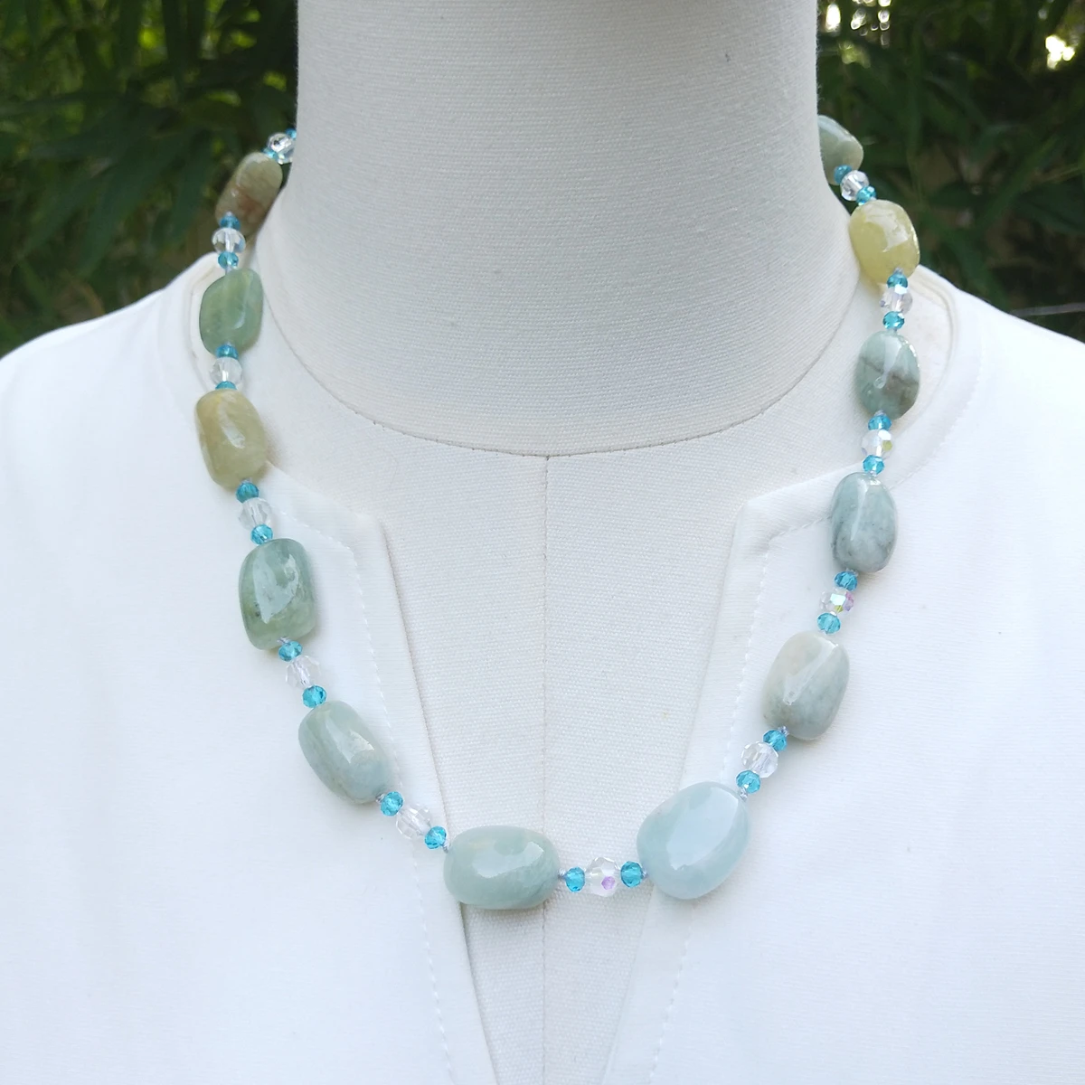 Lii Ji Real Stone Aquamarine Crystal Necklace 52cm Stock Sale Women Jewelry Gift