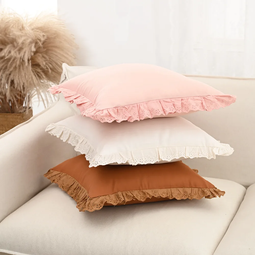 plain color lotus edge cushion cover pillowcase sofa decorative waist rickrack pillow cover
