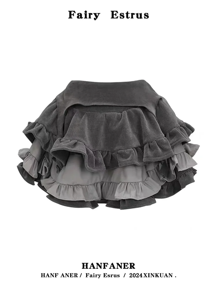 Sweet And Spicy Double Layered Half Skirt Women's High Waist Short Puffy Cake Skirt Slimming Midi Skirt Commute Style