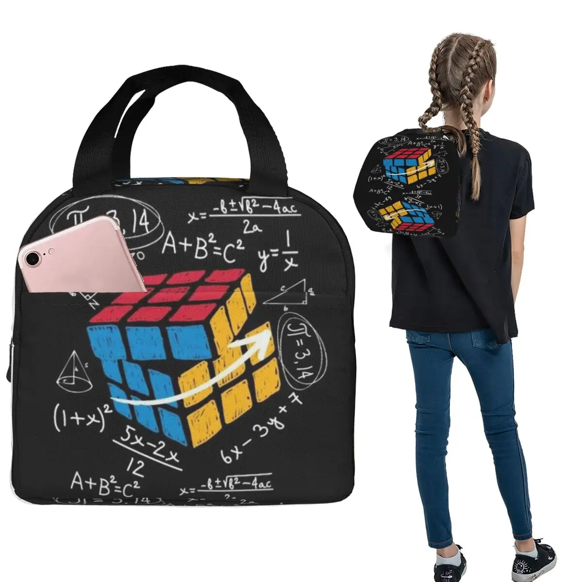 

Термосумка для обедов Math Rubiks Rubix Cube для женщин и детей, портативная сумка для еды, термосумка-тоут