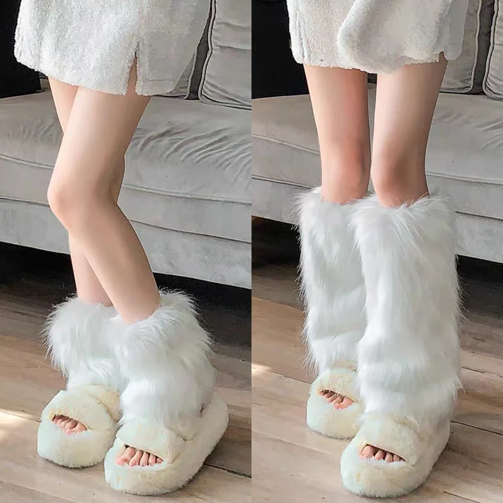 

Y2K Winter Faux Fur Long Sock Legging Cool Jk Leg Warmer Gothic Boots Socks EGirl Harajuku Girls Lolita Boot Cover Foot Sleeves