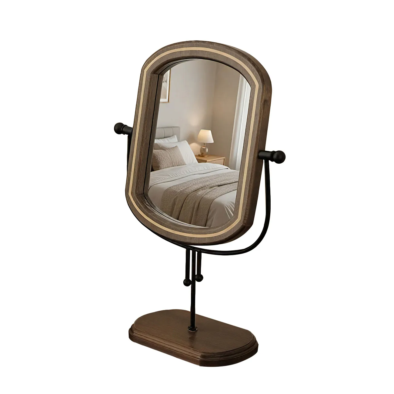 Lustro do makijażu w stylu retro europejskim, minimalistyczne, drewniane, na biurko, do sypialni, obrotowe w pionie, lustro do użytku domowego.