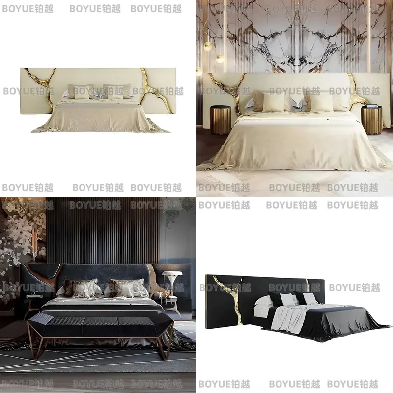 Luxury Matte Leather Double Bed Modern Minimalist Upholstered Platform Frame for Master Bedroom Villa Home Furniture Decor