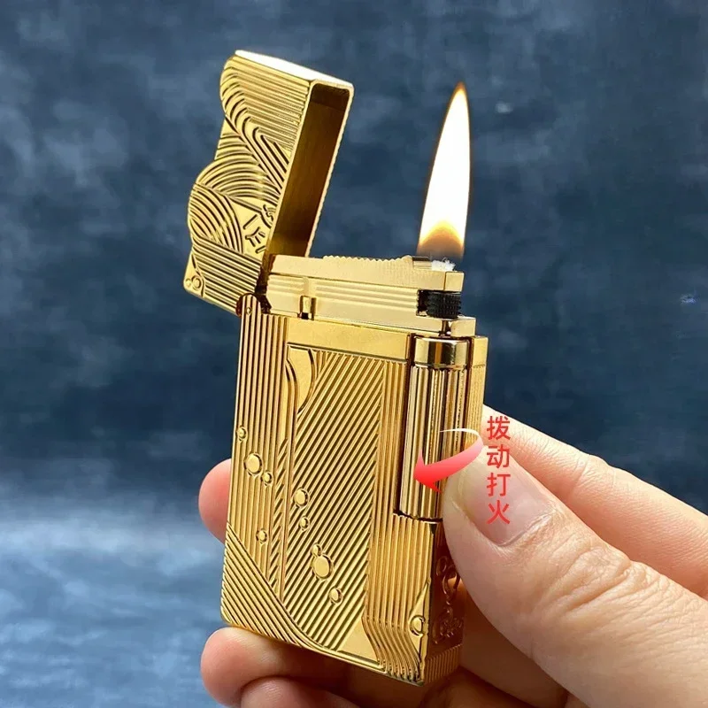 Classic Sound Golden Sleeping Mermaid Pattern Brass Vintage Kerosene Lighter Flame Men\'s Collection Beautiful Men\'s Gift