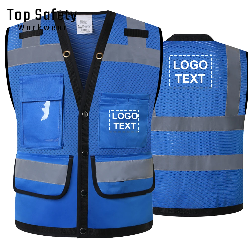 Custom LOGO and Text Workwear Vests for Men Women Multi Pockets Work Clothing Construction Uniform Hi Vis Workwear
