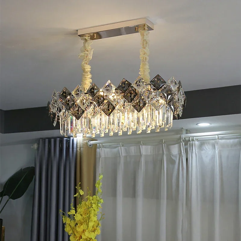New Modern Crystal Chandelier For Dining Room Luxury Home Decor Hanging Light Fixture Kitchen Island Oval Lamps