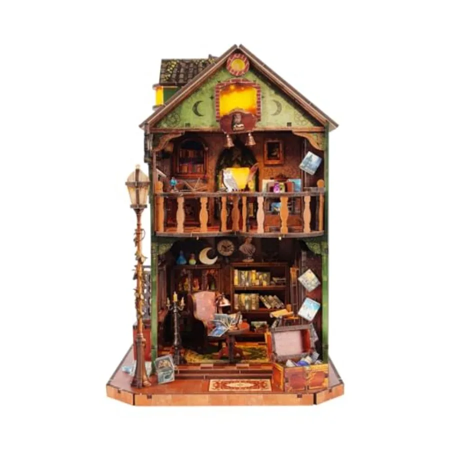 

DIY Book Nook Kit Miniature House Kit with LED Lights 3D Wooden Puzzles for Adults and Teens Creative Model Building Kit Unique