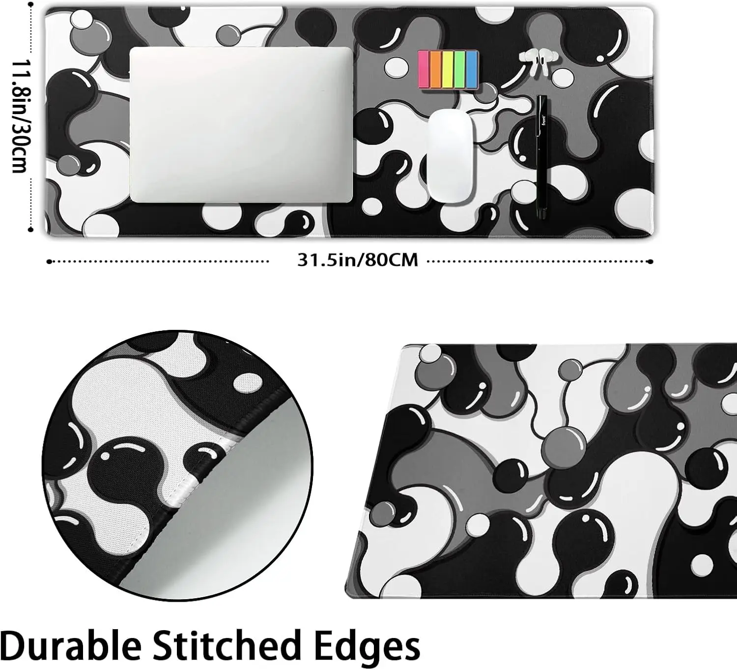 Aesthetic Liquid Swirl Desk Mat, Dark Abstract Fluid Large Extended Gaming Mouse Pad,Stitched Edge Keyboard Pad for Gamer Office