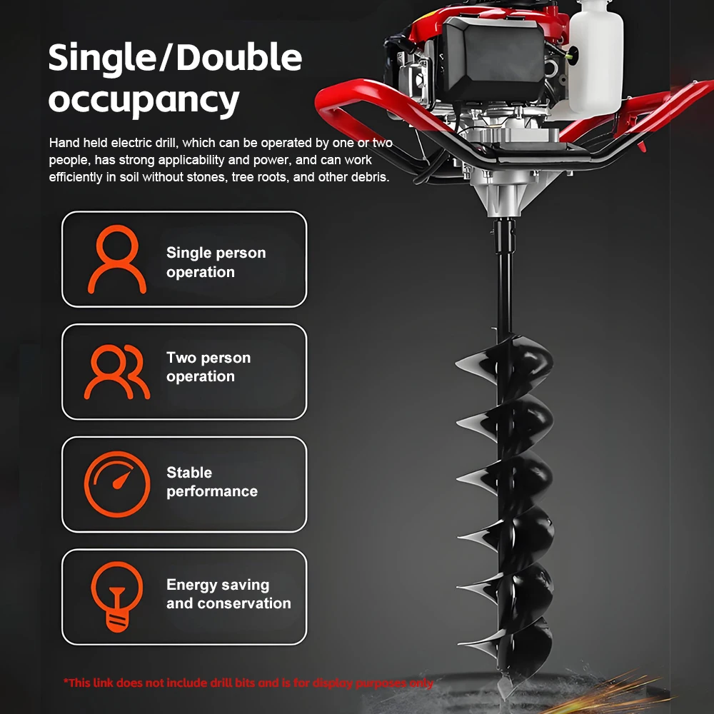 Earth Auger Petrol Ground Drill Power Engine Motor for Tree Planting Hole Digging Pile Driving, Drill Bits Not Included