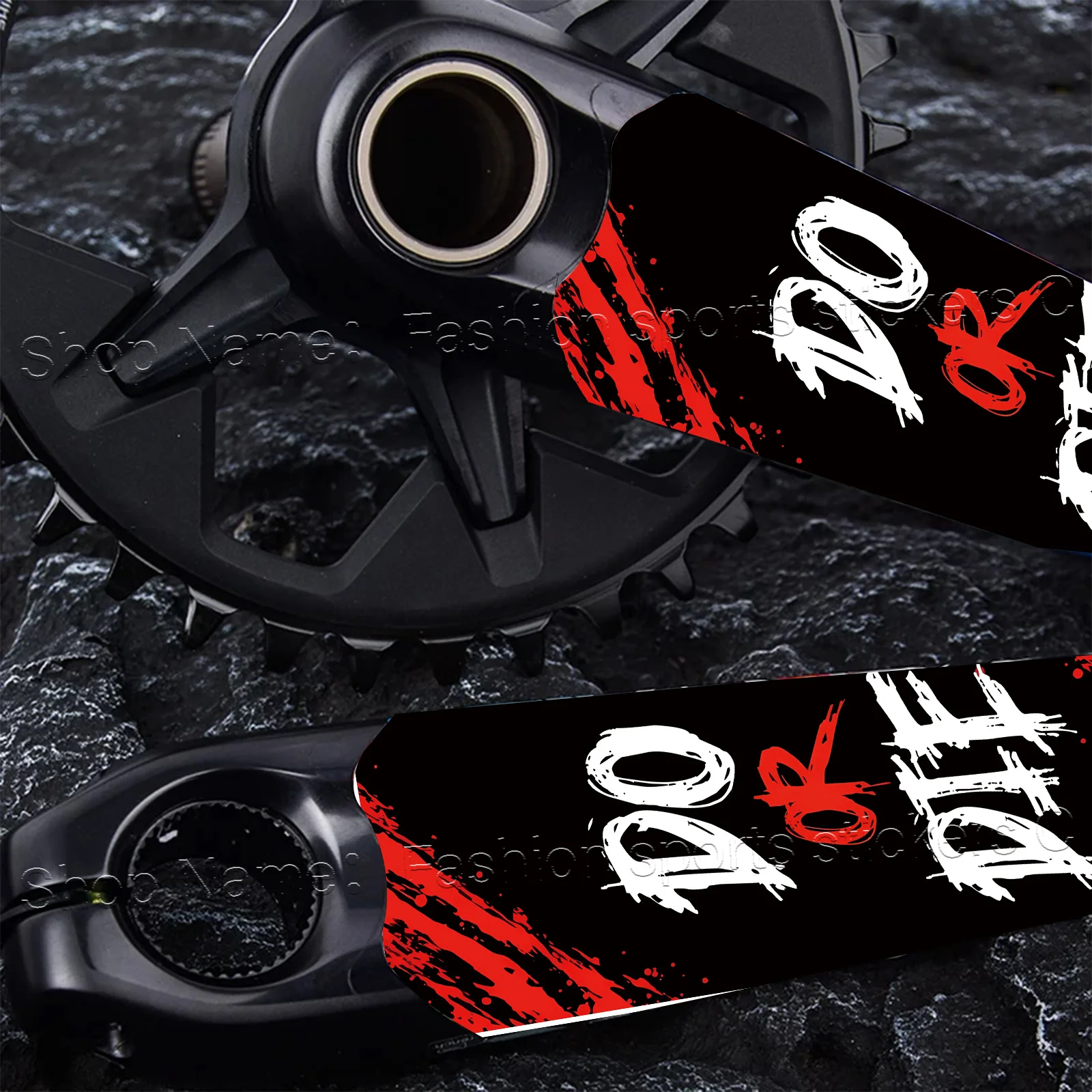 1Pair 2D Flat Red Black Graffiti Text Vinyl Sticker, Waterproof Decal for MTB Road Bike Crank Arm, Holiday Gift