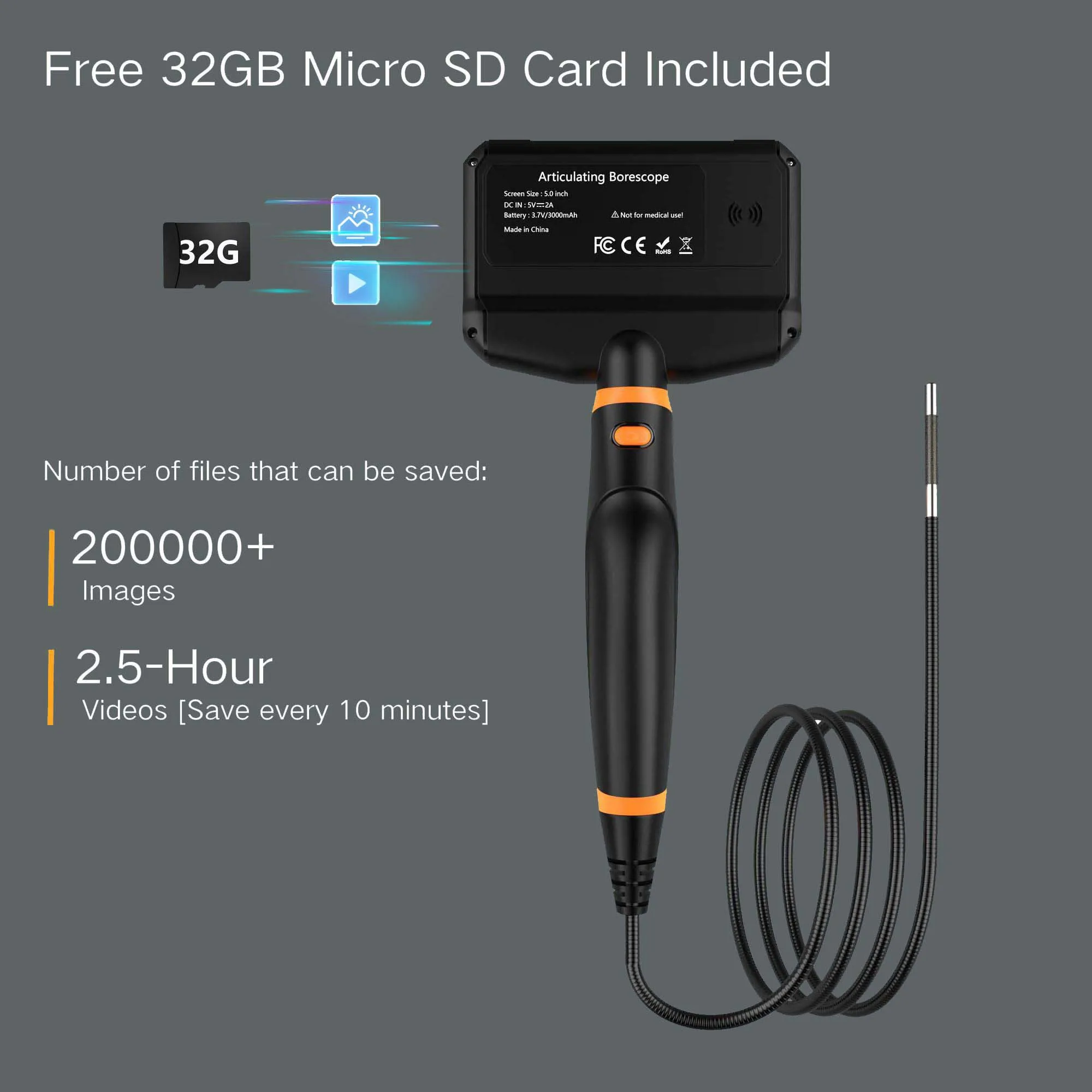 5.0″ IPS LCD 1080P Camera Articulating Borescope Endoscope for Detailed Visual Inspection