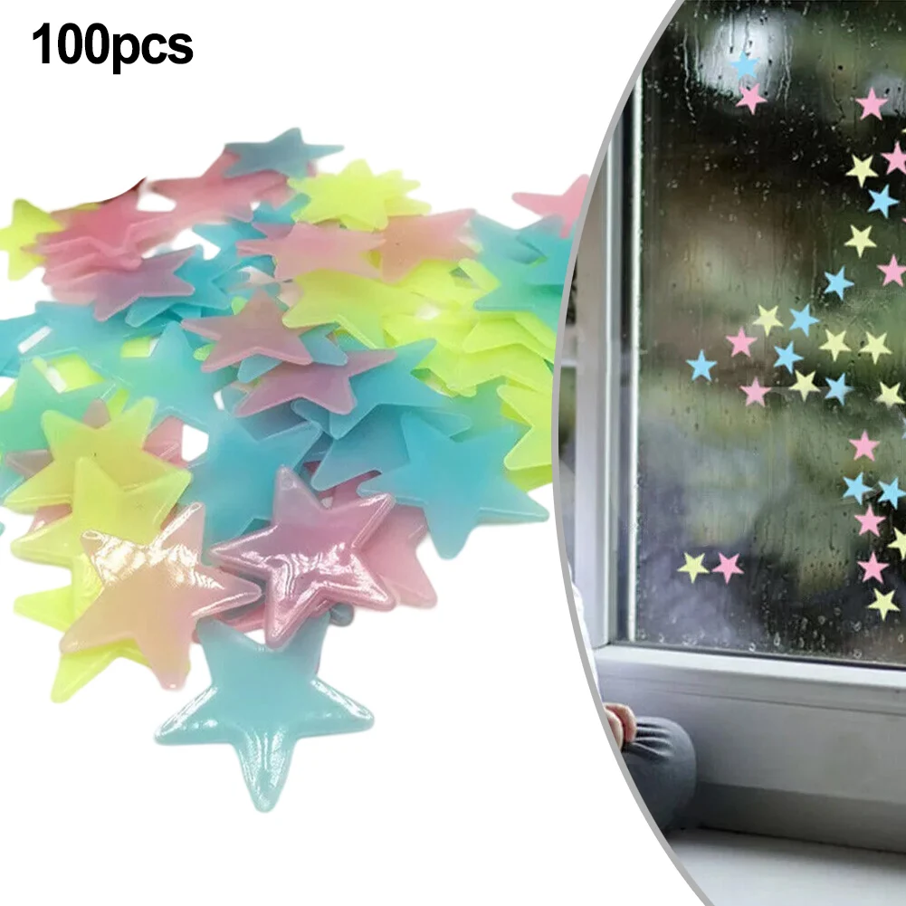 100Pcs Luminous 3D Stars Glow In The Dark Wall Stickers For Kids Baby Rooms Bedroom Ceiling Home Decor Fluorescent Star Stickers