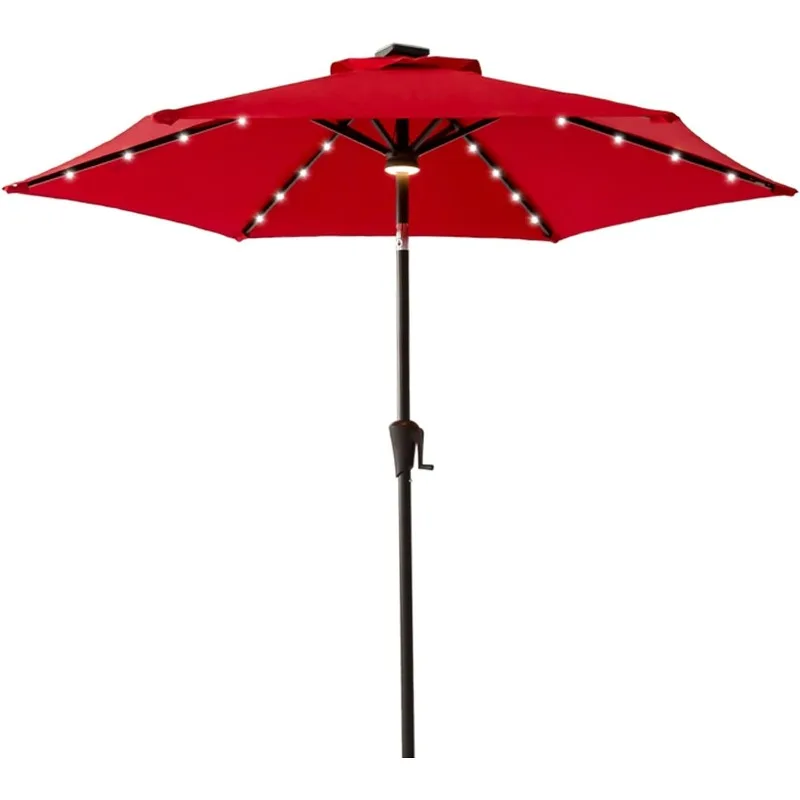 Parapluie d'extérieur de 7.5 pieds avec lumières LED solaires et inclinaison