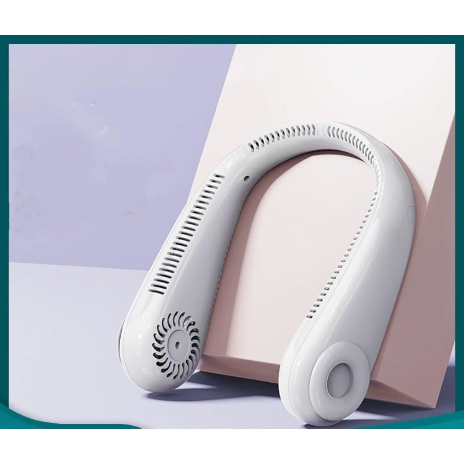 พัดลมแขวนคอ USB ไร้ใบ, พัดลมไร้ใบพัดแบบแฮนด์ฟรี, พัดลมส่วนตัวแบบพกพาแบบชาร์จไฟได้ - สีขาว