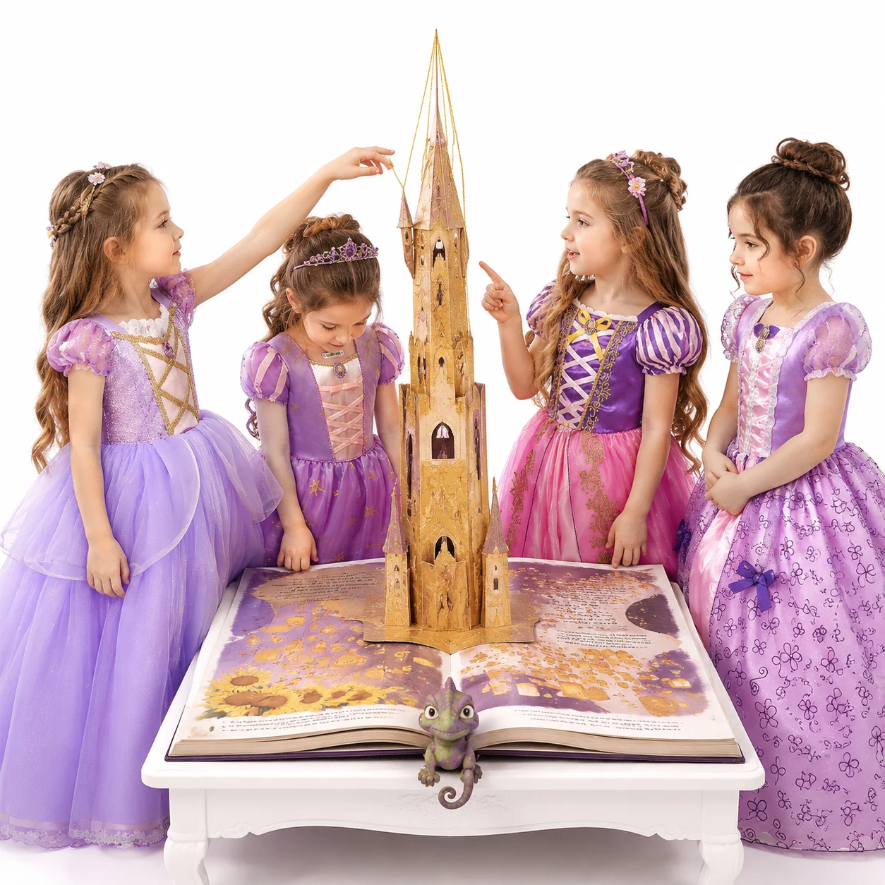 Muababy Tangled Princess Dress Set Rapunzel for Girls Halloween Birthday Christmas Party Cosplay Costume Kids 2-10Y Vestido
