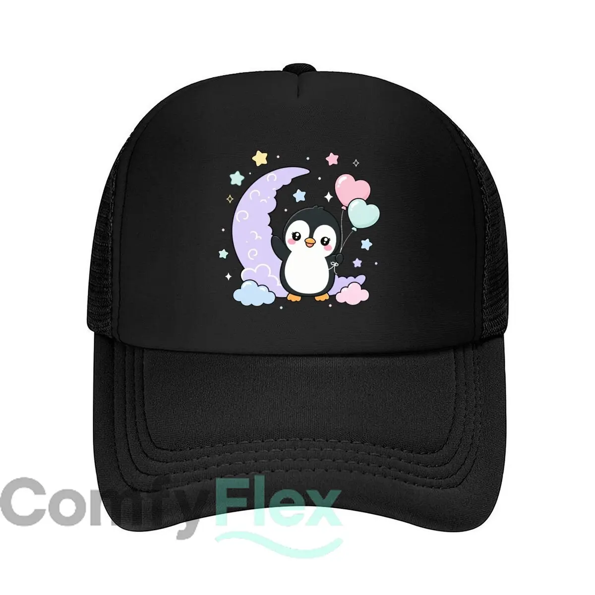 Cute Penguin Moon Heart Balloons Stars 2026 Mesh Baseball Cap Hip Hop