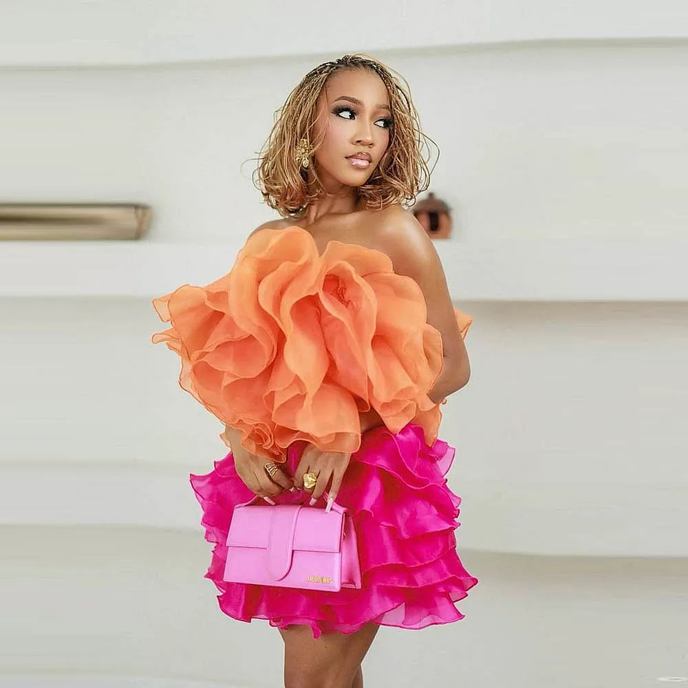 

Women Mixed Colors Organza Strapless Beach Cocktail Dress Ruffles Tiered Summer Birthday Custom Made Formal Gown