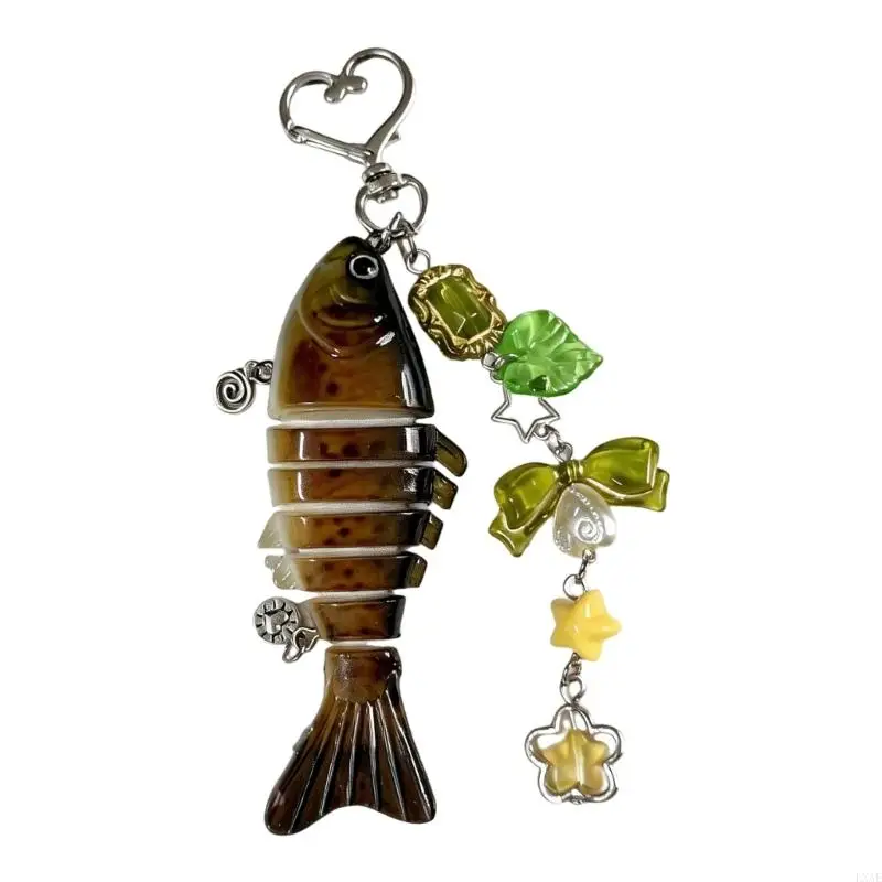  Multi Section Fish Keychain Resin Alloy Hanging Charm with Heart Shaped Clasp for Phone Strap Backpack and Daily Keys
