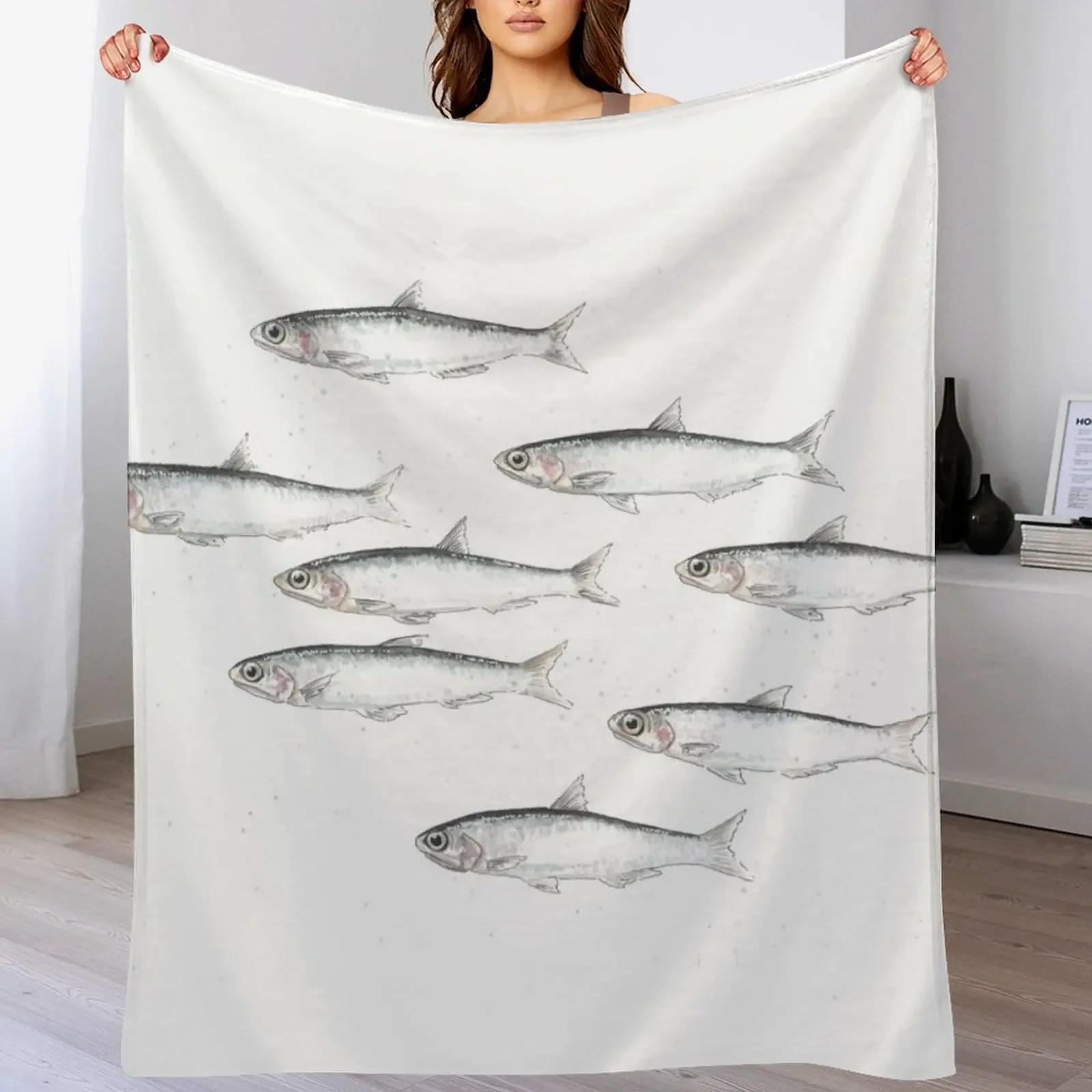 

Anchovies - Watercolour Illustration | Fish Collection Throw Blanket Portable Lightweight Blanket for Travel Camping