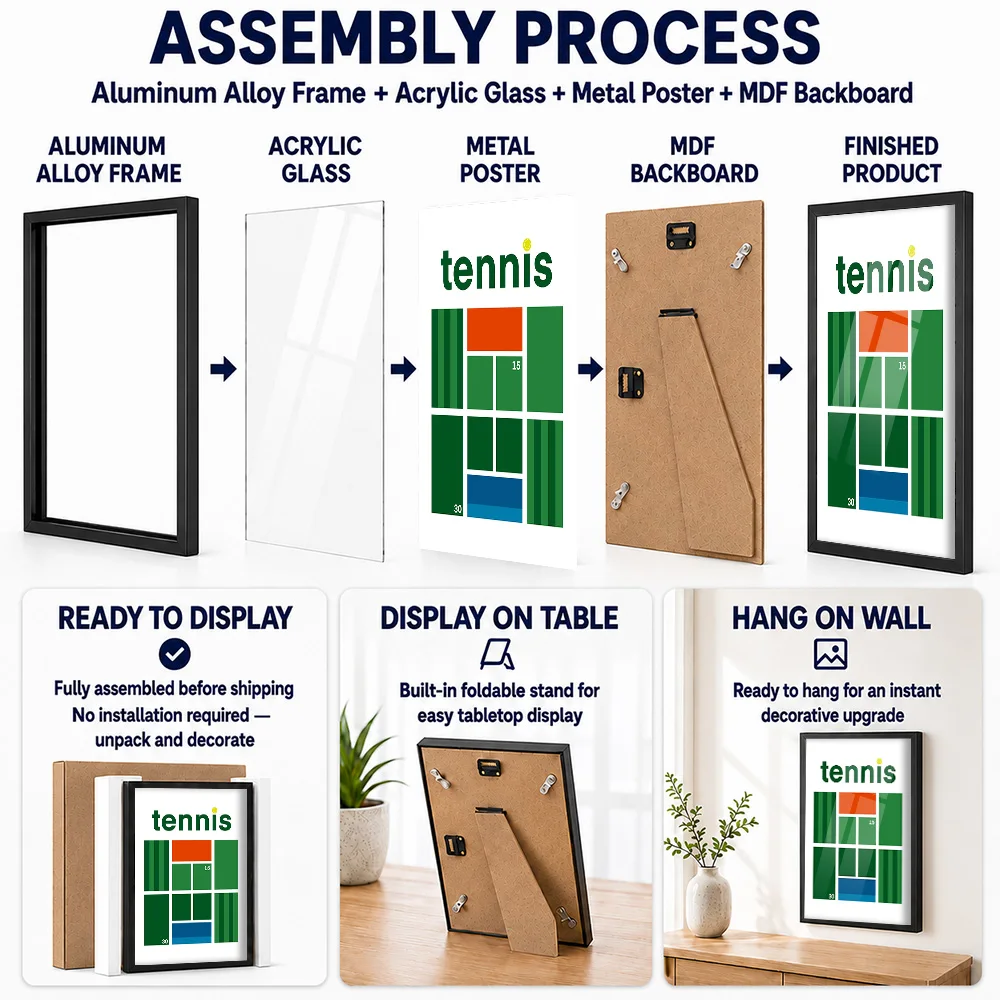 Tennis Scoreboard Framed Metal Print Customized Photo Energetic Match Style Wall Art For Living Room Thoughtful Supporter Gift