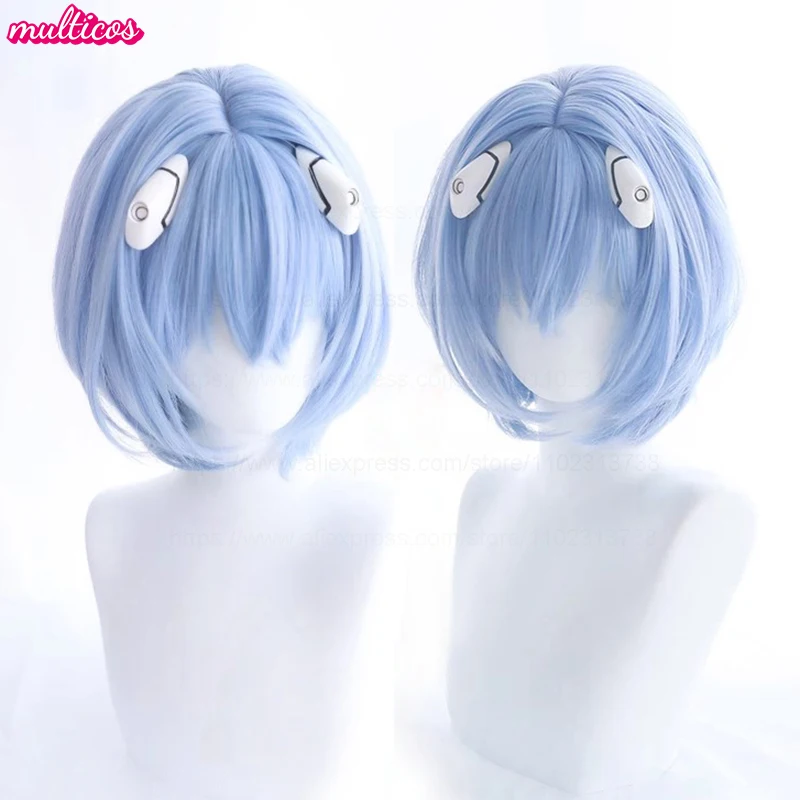 

Ayanami Rei Cosplay Wig EVA Cosplay 30cm Short Blue Heat Resistant Synthetic Hair Halloween Party Anime Wigs + Wig Cap