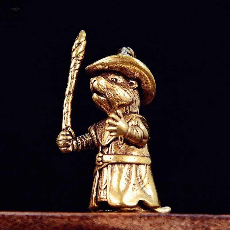 Copper Magician-Rat Figurines Ornaments Handmade Brass Animal Crafts Tea Table Pet Home Decor Accessories Desk Decorations