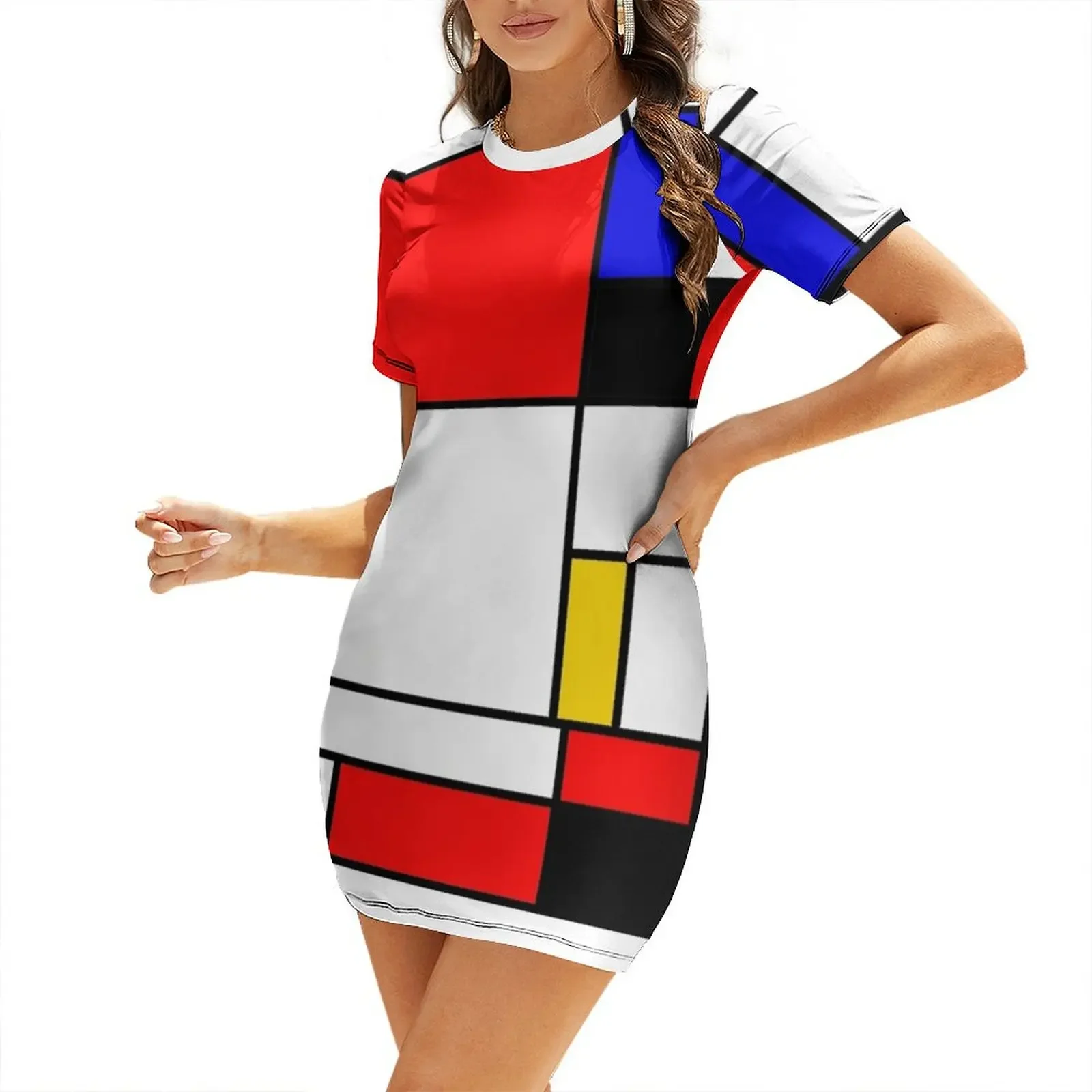 

Bauhouse Mondrian Style Short-Sleeved Dress evening dress woman prom dress 2025 wedding dresses for woman