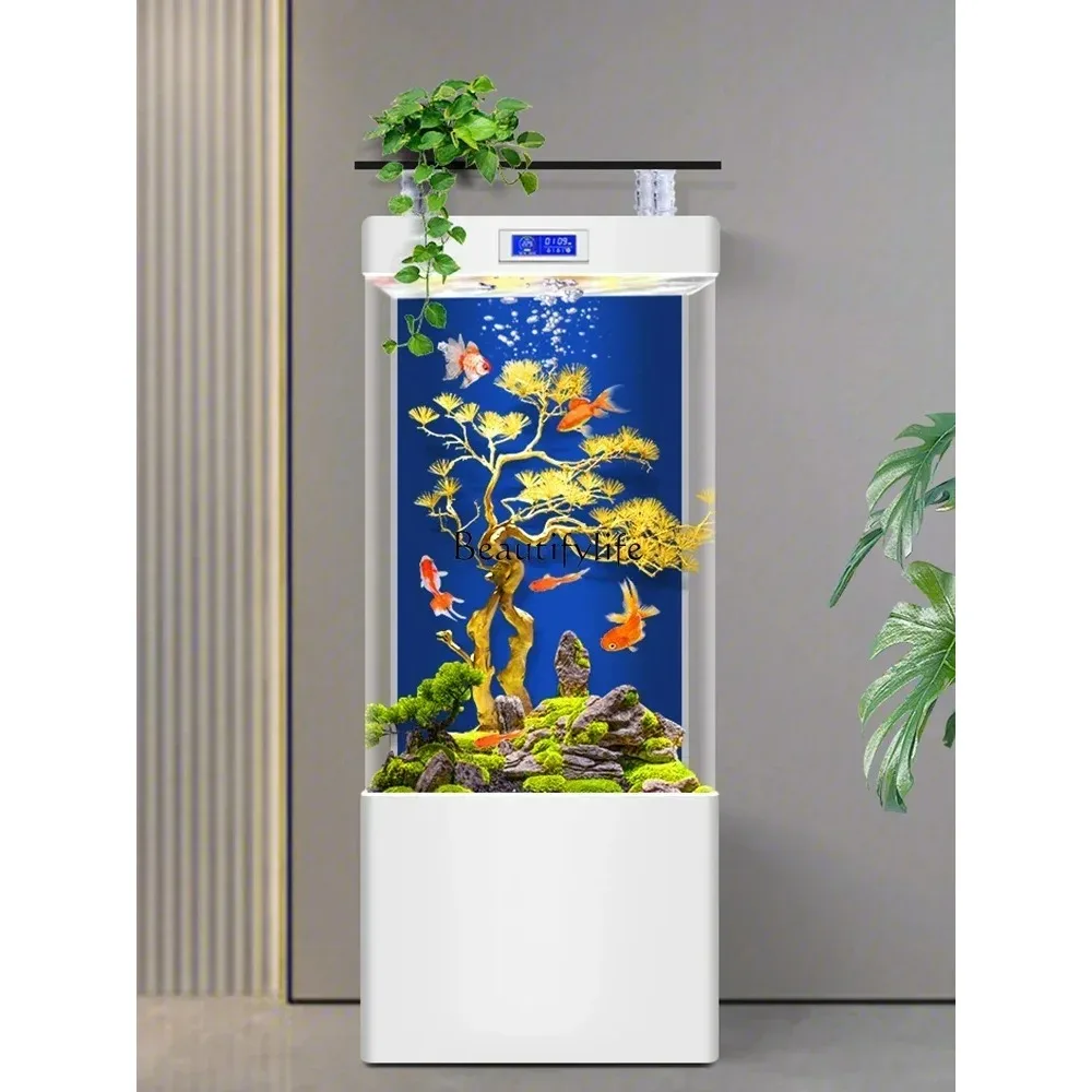 

Free Shipping Vertical Integrated Fish Tank Living Room Small TV Cabinet next to Aquarium Change Water