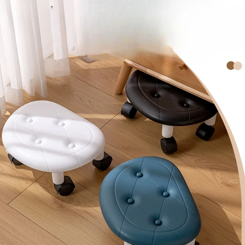 Pulley Low Stool Household Living Room Children with Wheels Removable Small Bench Bedroom Universal Wheel Plastic Stool