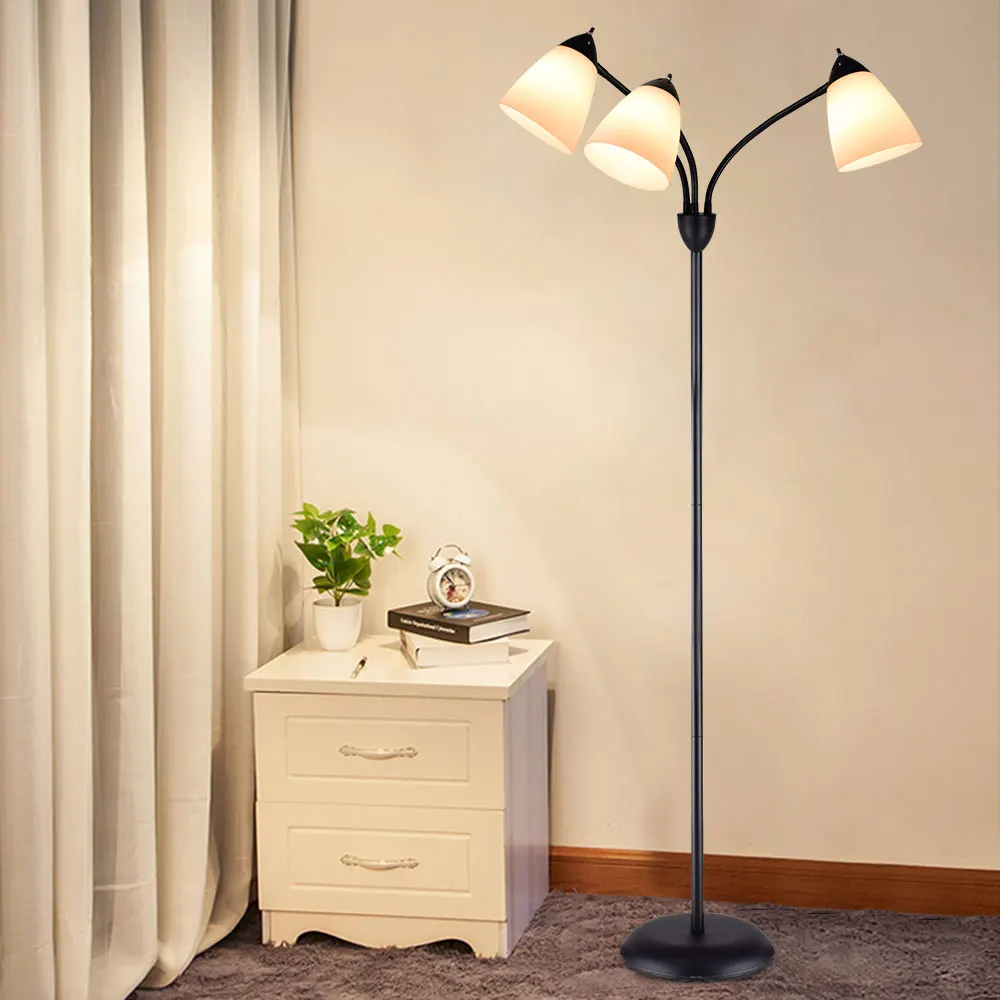 Gooseneck Tree Standing Floor Lamp Modern Flexible LED Adjustable Metal White Shades for Living Room E26