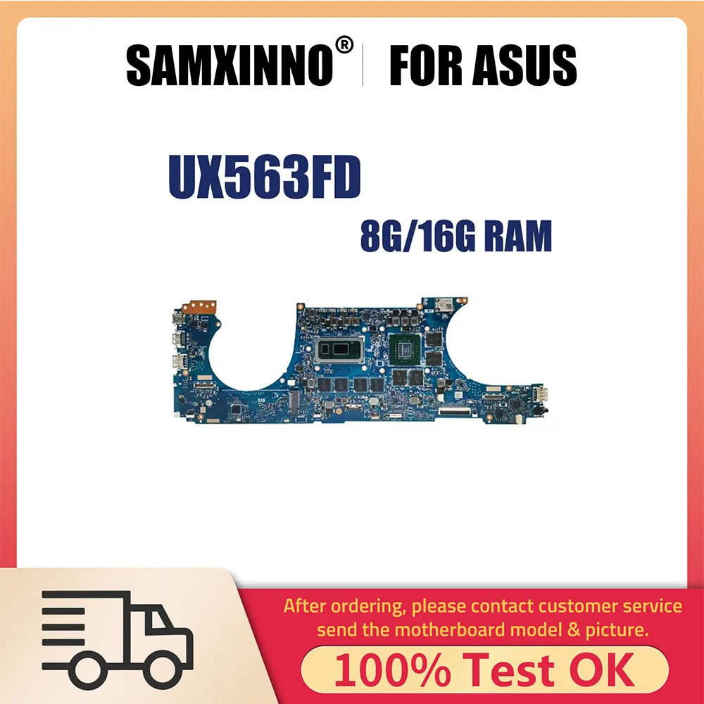 

Notebook Mainboard For Asus ZenBook Flip UX563FD UX563F Q536FD BX563FD Laptop Motherboard i5 i7 10th Gen CPU GTX1050 8G 16G RAM