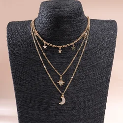 Glamour Necklace 2025 Fashion New Simple Temperament Eight Mans Star Crescent Pentagram Ms. Three-layer Necklace Gift