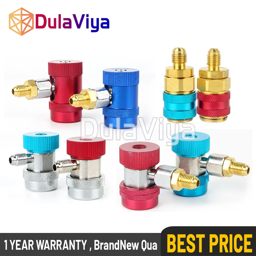 Freon R1234YF/R134A Auto Car Quick Coupler Connector Brass Adapters Air Conditioning Refrigerant Adjustable AC Manifold Gauge