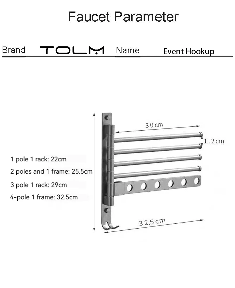 Swivel Towel Racks 180 Degrees Rotation Rack Towel Bar Towel Holder Wall Mounted 4 Arms for Bathroom Without Drilling Aluminum