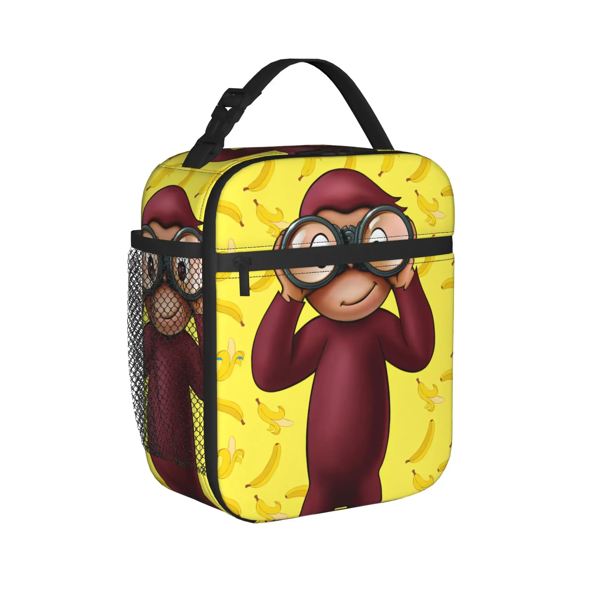 Funny Curious George and Banana Insulated Lunch Bag Large Cartoon Monkey Reusable Thermal Bag Tote Lunch Box Picnic Bento Pouch