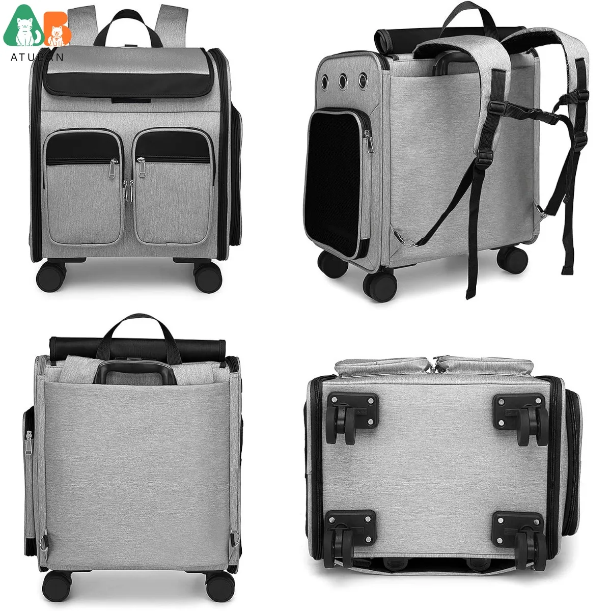 Imagem -04 - Mochila Atuban Rodas Pet Carrier Carrinho de Viagem Assento de Carro para Cães Pequenos Gatos Filhotes Conforto