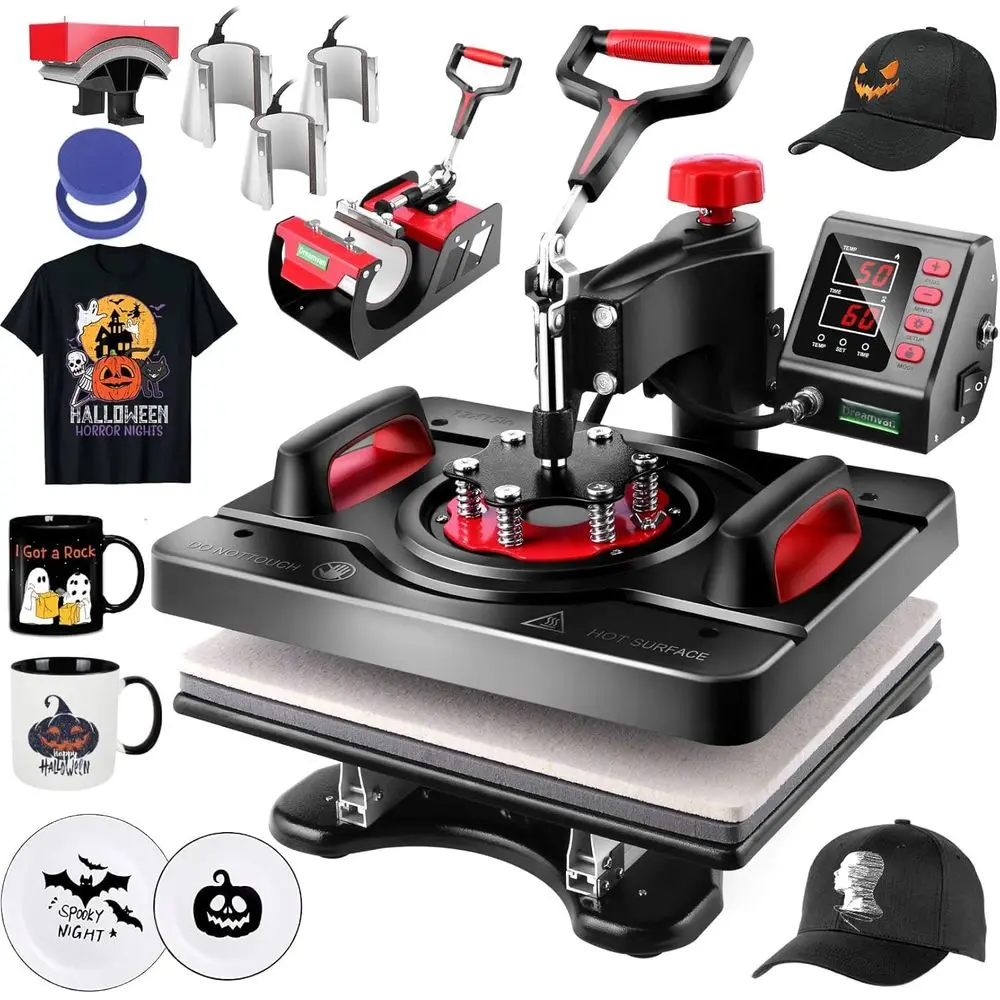 

15x12 дюймов 8 в 1, многофункциональный комбинированный пресс для рубашек 360 ° Цифровая печать, сублимационная машина для передачи тепла, виниловое тепло