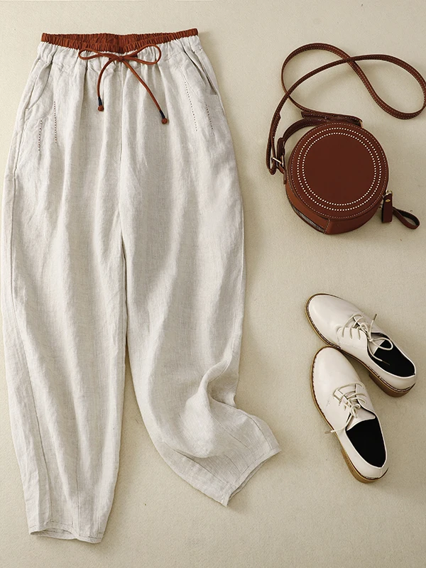 

Брюки-шаровары из хлопка и льна с эластичным поясом, цветные, больших размеров, женские, повседневные, облегающие, универсальные, длиной до щиколотки...