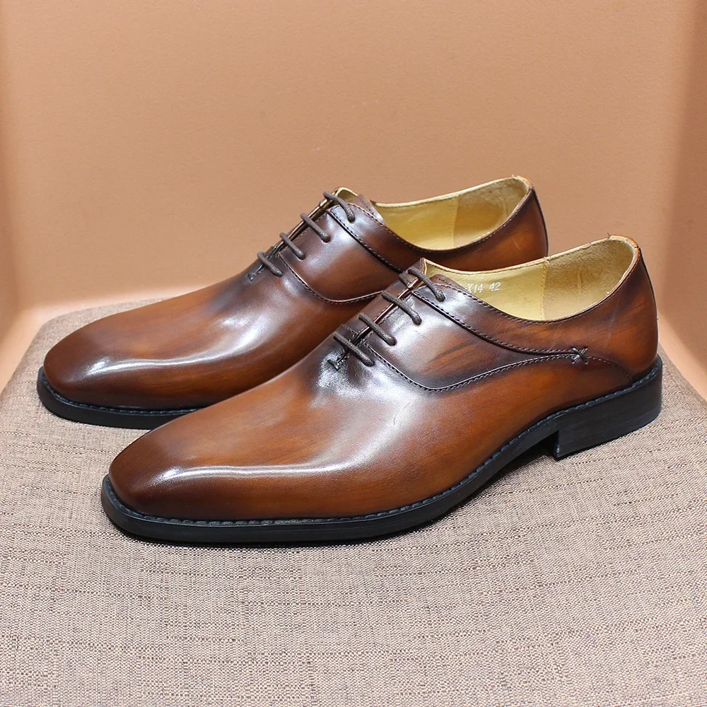 Fashion Men\'s Genuine Leather Oxford Snake Skin Prints Handmade Lace Up Pointed Toe Office Wedding Party Dress Shoes for Men