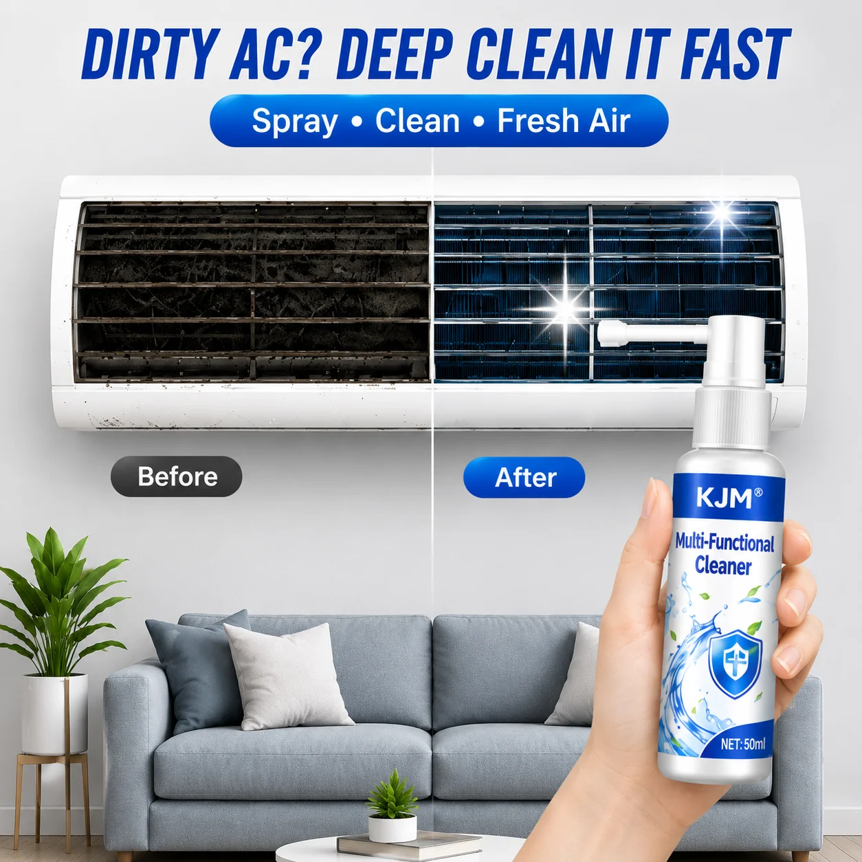 KJM New Multi Purpose Cleaner Spray 50ml Car AC Air Vent Washing Machine Bathroom Kitchen Grease Stain Remover - view 3