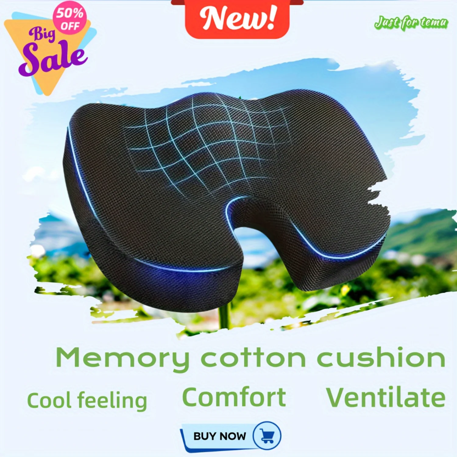 1pc Memory Foam Cushion Mesh Or Plush Fabric Cushion, Suitable For Office Chairs, School Seats, Dining Room And Living Room Chai