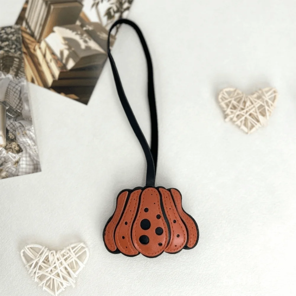 Gift Solid Color Pumpkin Keychain Polka Dot Charm Halloween Bag Pendant Leather Key Ring Beg Accessories Men