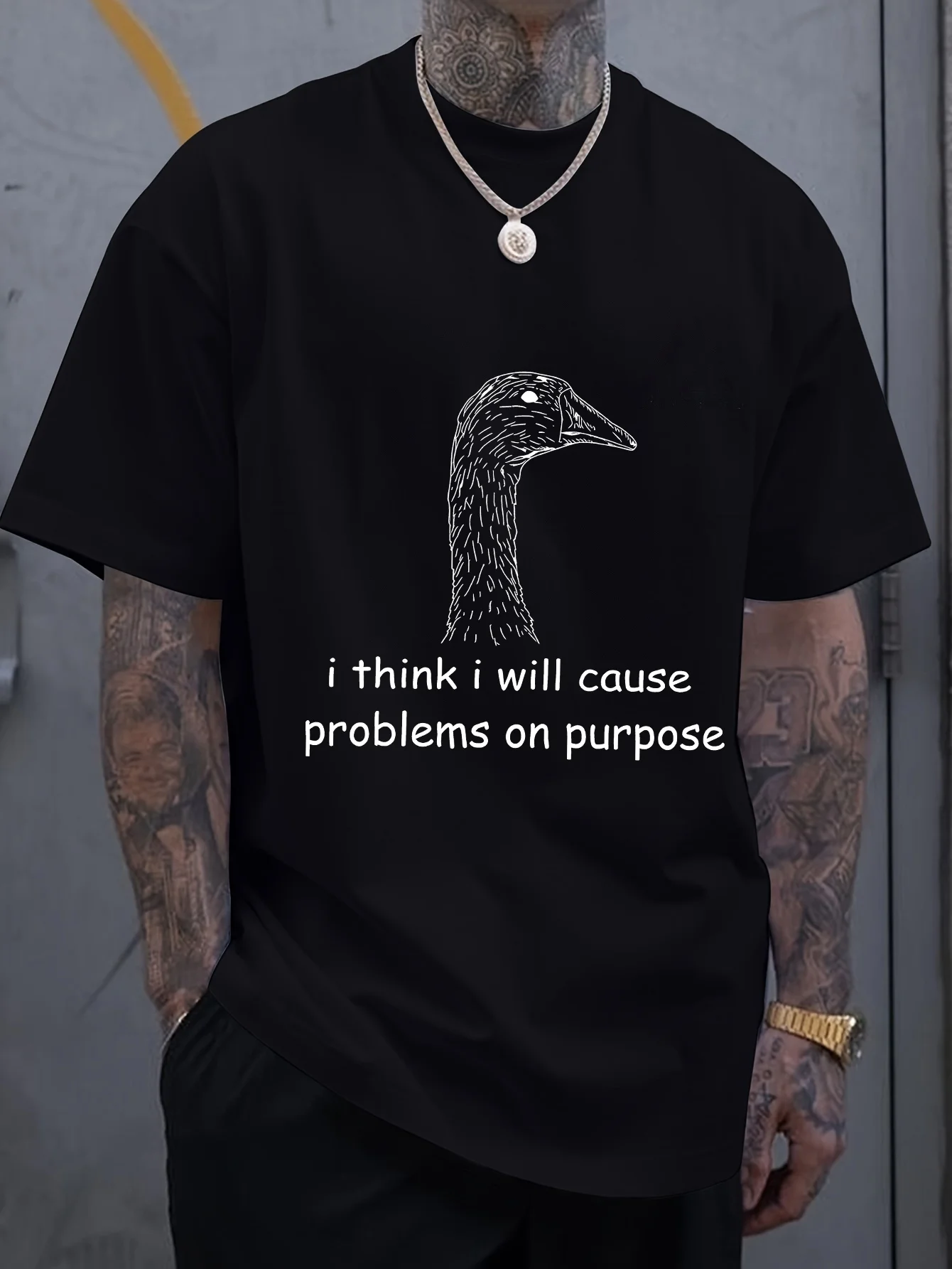 

"I Deliberately Cause Trouble" Front Print Duck Men's Short Sleeve T-Shirt