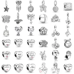 New Classic Silver Plated Large Hole Heart Diamond Charm Beads For Women Fashion DIY Bracelet Necklace Jewelry Accessories Gifts