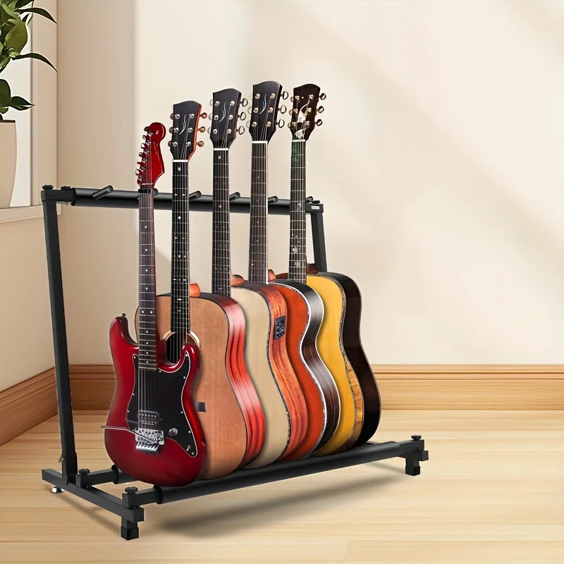Portable Black Multi Guitar Stand Rack with Folding Design - Multiple Guitars Holder Display Stand